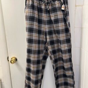 Plaid Men's Pajama Pants in checked Black and Tan pattern size Small